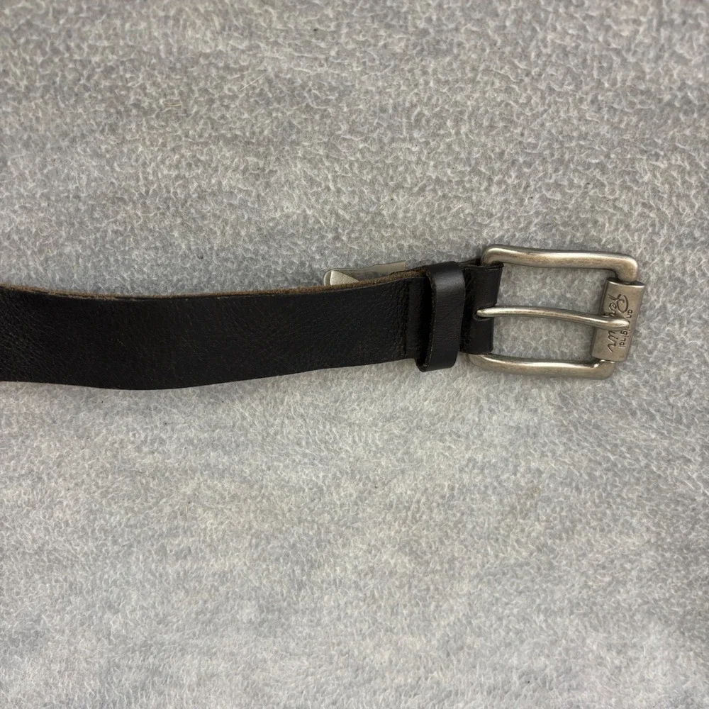 Original Penguin Belt Mens 34 Black Full Grain Cowhide Leather Silver Buckle